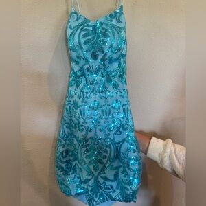 Turquoise Sequin Patterned Dress